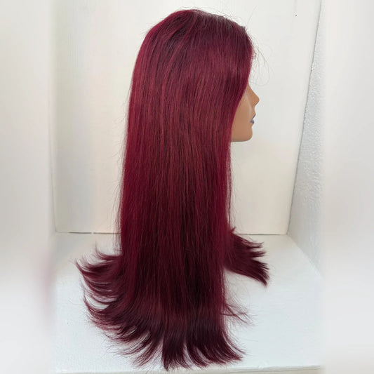 Perruque naturelle lisse bordeaux closure 5×5
