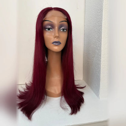 Perruque naturelle lisse bordeaux closure 5×5